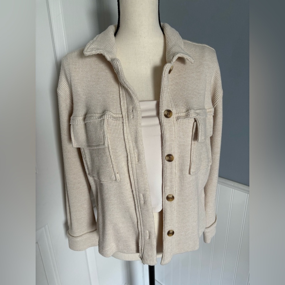Thread & Supply Waffle Knit Cream Shacket